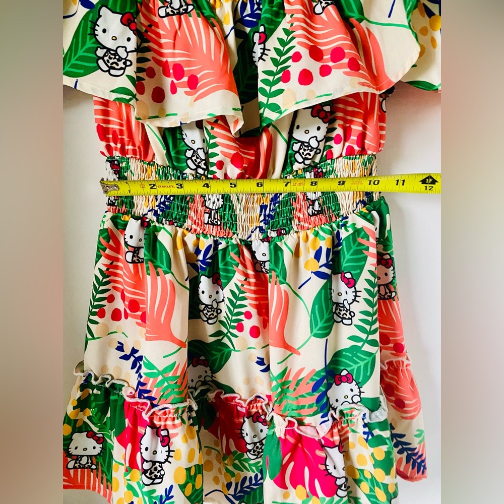 Hello Kitty and Friends Girls Off Shoulder Tropical Print Dress 9Y SHEIN X - Picture 2 of 16